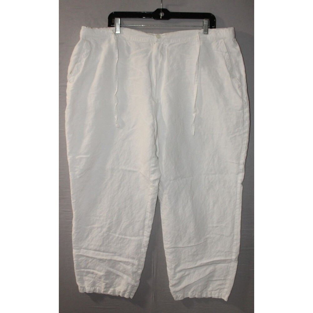Alfani Cropped Pants Womens Size XXL White Linen Blend 2 Pockets Drawstring